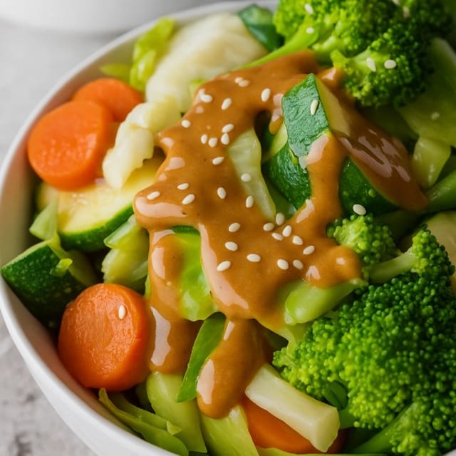 E9 Steamed Vegetables with Peanut Sauce.